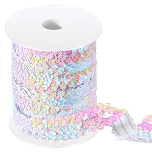 Chuangdi Elastisches Paillettenband, 3-reihig, Pastellweiß