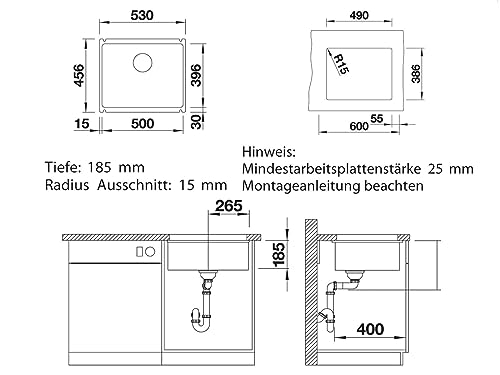 Évier Blanco Subline 500-U en Silgranit blanc, cuve sous plan ultra résistante