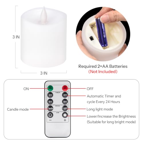 Image of 3x3 Flickering Flameless Candles, Real Wax LED Battery Operated Candles, 3 inch Flameless Candles with Remote, for Wedding Holiday Decorations,White