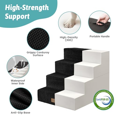 Image of COZY KISS Dog Stairs for Small Dogs, 4 Step Pet Stairs for Beds & Couches