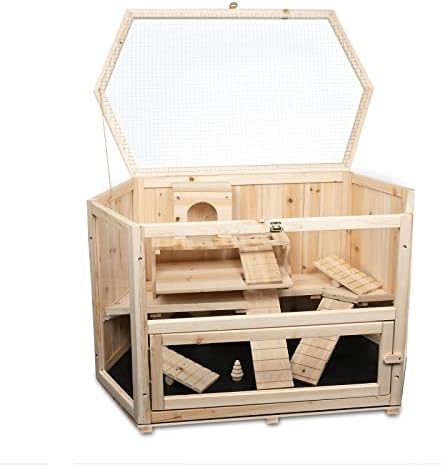 Hamster Cage MATS of Pine Wood - Dimensions: 90x55x55 cm - for Indoor Use - Hutch for Small Pets