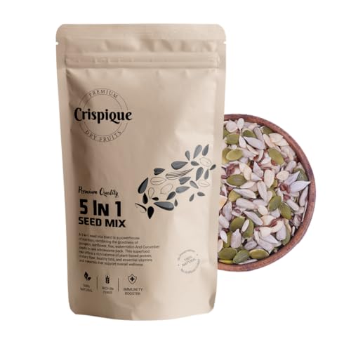 Image of Crispique Premium 5-in-1 Seed Mix 1 Kg | Pumpkin, Sunflower, Flax, Watermelon & Cucumber Seeds | Raw, Nutritious & Healthy Snacks