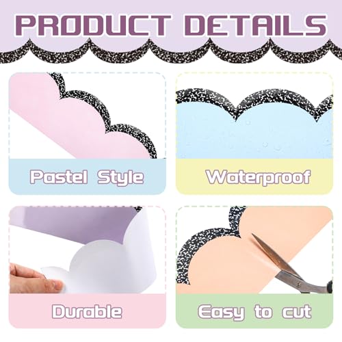 Image of Fuutreo 6 Roll 197 ft Pastel Composition Scalloped Bulletin Board Border Solid Color Classroom Decoration Composition Scalloped Edge Border Trim for Back to School Chalkboard Office Wall
