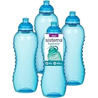 Sistema Twist 'n' Sip Squeeze Sports Water Bottle | Leakproof Water Bottle | 460 ml | BPA-Free | Blue | 4 Pack 82013