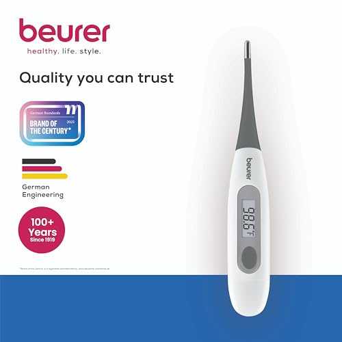 Image of Beurer German Engineering FT 12 Digital Flexi Thermometer for Fever Measurement | Fast & Accurate measurement in C & F | 100% Waterproof Design | For Oral, Underarm & Rectal Use | Fever Measurement in C & F, 100% Waterproof Design, For Oral, Underarm & Rectal Use, For Adults & Babies