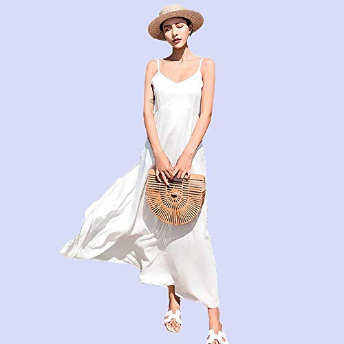 Melodycp Vestido de Playa Bohemio sólido de Gasa sin Mangas sin Espalda sin Espalda de Escote en V de Manga Larga de Las Mujeres sólido Vestido Largo Maxi Vestido de Playa Vestido Blanco Cómodo