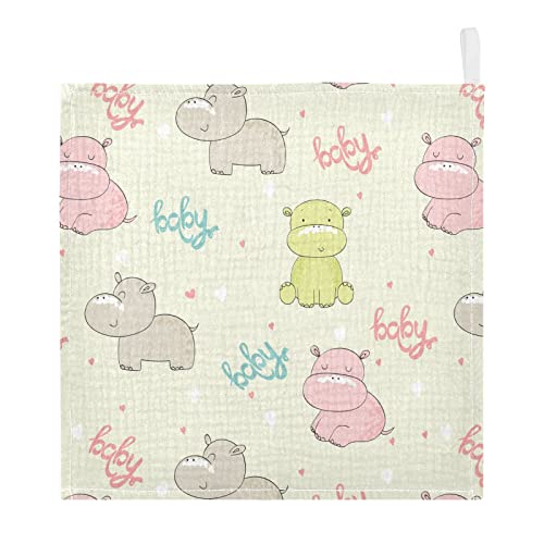 Image of vvfelixl Baby Washcloths Cotton Cute Hippo Baby Muslin Washcloths Soft Baby Face Towel for Newborn Infants Baby Wipes, 11.8 X 11.8 Inch, 3 Pack Beige