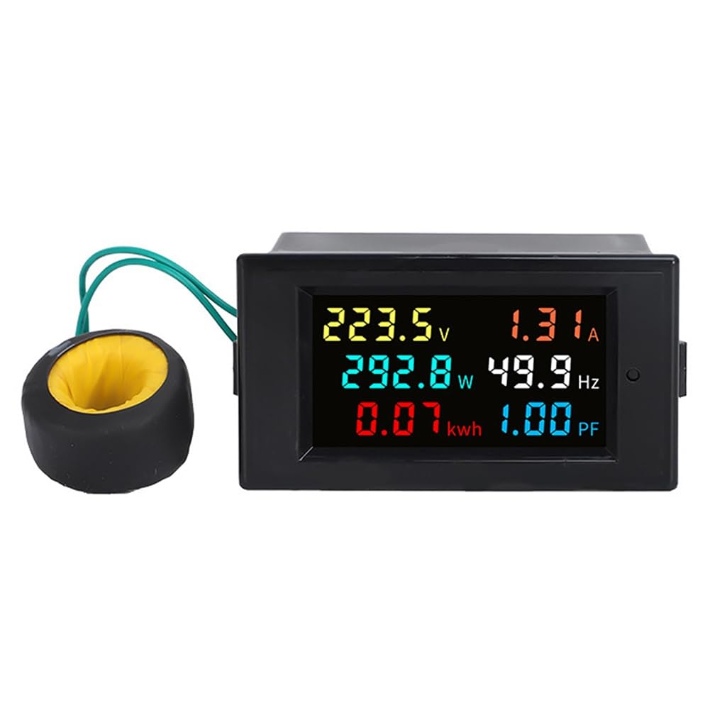 Vjsujehgy AC 200V-450V 100A LCD Digital Panel Wattmeter Meter with Voltage, Current Display and Frequency Indicator