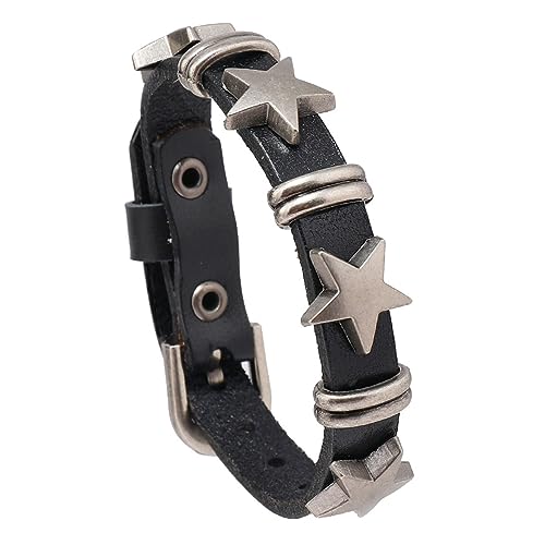 Punk Rock Alloy Star Studded Bracelet Belt Buckle Wristband Leather Cuff Bracelet