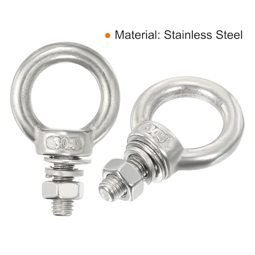 Image of uxcell M5x11 3 /16 inch x7 /16 Stainless Steel Eye Bolts Threaded Screw Eyebolt Shoulder Ring with Nuts Washers for Lifting Hanging, 10 Set