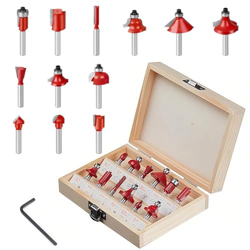 Lot de 12 Fraises Carbure pour Défonceuse - Queue de 6.35 mm | Coffret Bois pour Embouts de Fraisage Professionnel | Woodworking Slotting Milling Cutter Accessoires pour Travail du Bois