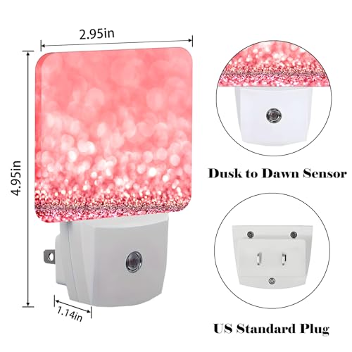 Image of Pink Glitter Night Light,Plug Into Wall for Boys Girls Bedroom Decorative Square Night Light Lamp 0.5w Sleep Friendly