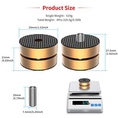 Tertullus 4 Sets Aluminum Subwoofer Speaker Feet Silver With Shock-Absorbing Beads,Hifi Turntable Adjustable Feet For Hifi Devices Amplifier Turntable Dac Recorder Cd (Gold-39 x 23mm) - Image 3