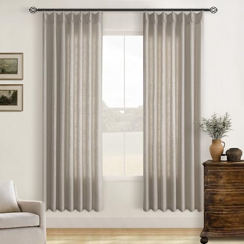 Image of Burlywood Birch Pinch Pleated Linen Curtains 72 Inch Length 2 Panels for Living Room Bedroom Memory Trained Semi Sheer Short Pleat Drapes with Hooks Rings Back Tab Window Curtain Cabin Closet 40x72