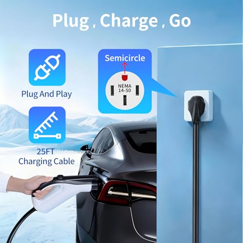 Image of Level 2 EV Charger for J1772 EVs and PHEVs, Portable Home Garage Charging EVSE, 240V NEMA 14-50, 32A 7.6kW with 25FT Cable, IP55