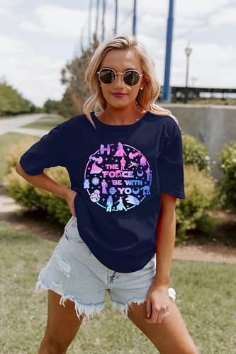 Image of FRYAID Women May The Power Be with You Graphic T Shirt Short Sleeve Casual Tops Summer Fun Vacation Shirt Soft Casual Fit