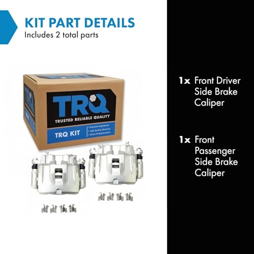 Image of TRQ Front Brake Caliper Set Zinc Coated Brackets Hardware Compatible with 1999-2004 Jeep Grand Cherokee