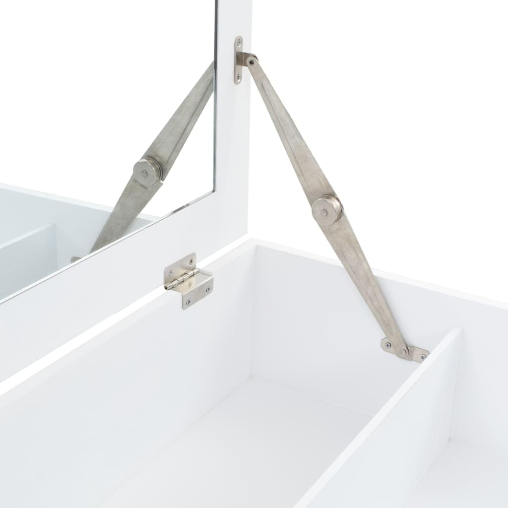 Tocador con espejo MDF 60 x 40 x 75 cm, mesa cosmética con espacio de almacenamiento y compartimento, tocador para dormitorio, vestidor y habitación de niñas, ahorra espacio y versátil