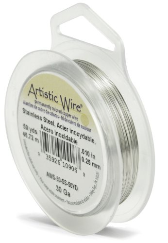 Artistic Wire, 30 Gauge, Stainless, 50 yd (45.7 m) Craft Wire, Shiny Steel