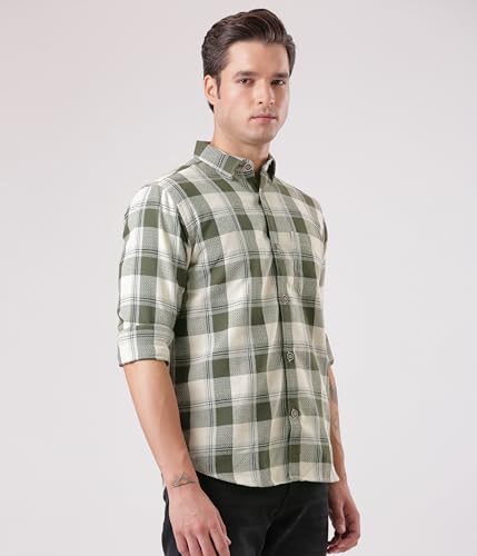 Image of TURMS Men's Casual Checks Shirts, Odor Control, Moisture Wicking, Button Down Collar, Cool Tech Cotton Fabric, Tailored Fit, Full Sleeve