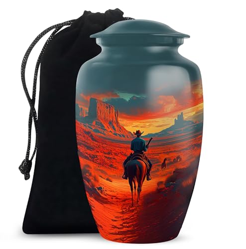 Image of Cowboy Urn - Large & Small Urns for Human Ashes Adult Male - Funeral Urns for Adult Ashes Women - Burial Urns for Human Ashes (Combo - 10 inch & 3 inch, 5 Pcs)