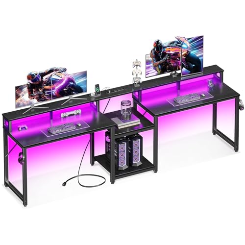 Coleshome 98 Inch 2 Person Gaming Desk with Storage Shelves- Long Double Home Office Computer Desks...