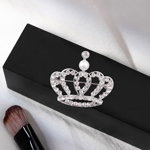 Image of YUNXI King Queen Royal Crown Brooch For Women Men Fashion Gold Silver Rhinestones Crystal Brooches Pin Wedding Party Banquet Birthday