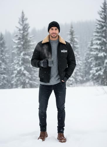 Image of GLASGO Men's Colorado Fleece-Lined Bomber Jacket || Winter Warm Stylish Casual Coat with Soft Collar & Zipper Closure