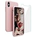 Produktbild JASBON iPhone X / XS Hülle, iPhone X / XS Silikon Handyhülle Schutzhülle Bumper Case Schutz vor Stoßfest/Scratch Cover mit Kostenfreier Schutzfolie für Apple iPhone X / XS Hellpink