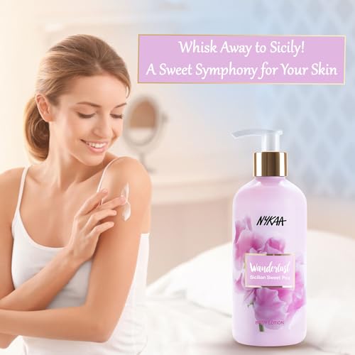 Image of Wanderlust Sicilian Sweet Pea Body Lotion for Women & Men, 300 ml| Smooth, Non-Greasy Formula| Up to 8 Hours Intense Moisturization|For Smooth & Moisturized Skin| Suitable for All Skin Types