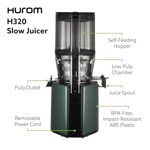 Hurom H320 Cold Press Juicer Machine, Easy to Clean Masticating Slow Juicer, Coarse Strainers, Self-Feeding, Hands Free, Family Size, Quiet Motor, Easy Assembly (Kale/Dark Green) by Hurom - Image 8