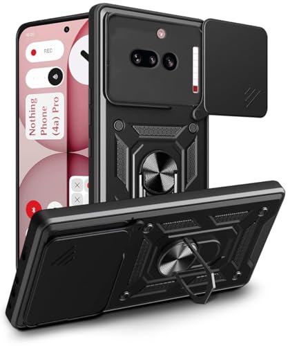 Image of WOW IMAGINE Tough Armor Bumper Mobile Back Case for Nothing Phone 4A | Sliding Camera Cover | Shock Proof 360 Protection | Hybrid PC + TPU | Ring Holder with Kickstand - Black