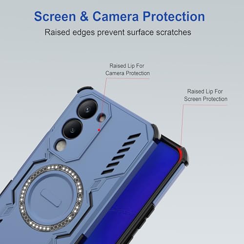 Image of amazon basics Back Case Cover for Vivo Y19 5G | Magnetic Case with Built-in Metal Ring | Supports Mag-Safe Charger, Wallet & Car Mount | Shockproof Hybrid PC + TPU | Blue