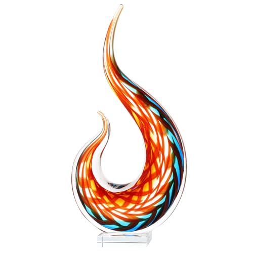 Luxury Lane Hand Blown Flame Sommerso Art Glass Sculpture for Home Decor 16 inch Tall Centerpiece Table Decoration