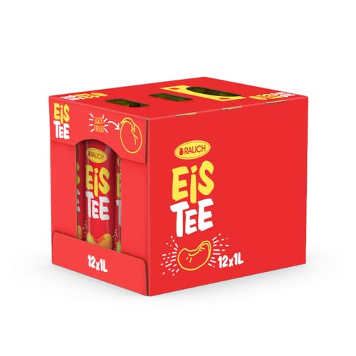 Rauch Eistee Peach | Erfrischender Durstlöscher aus Schwarztee und Hagebutte | ideal für Tee Trinker | natürlicher Peachgeschmack | 12x 1 Liter Tetra Prisma