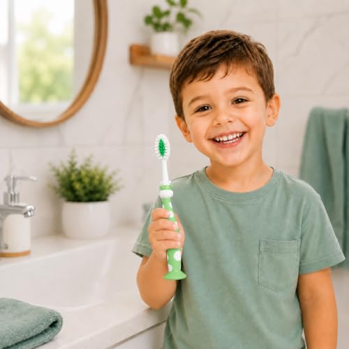 Image of Toothbrush for Kids with Ultra Soft Bristles for Oral Cleaning, Suitable For 2-12 Years Toddlers, Giraffe Design, Green, Pack of 1