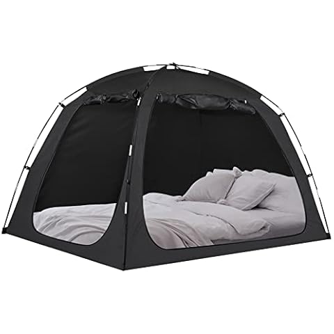 EighteenTek Bed Tent Full Size Bed Canopy, Light Reducing Sleeping Tent Lightweight Portable Indoor Tent Breathable Privacy Space on Bed with 2 Doors for Adults Kids Autism (Full, Black) Cover