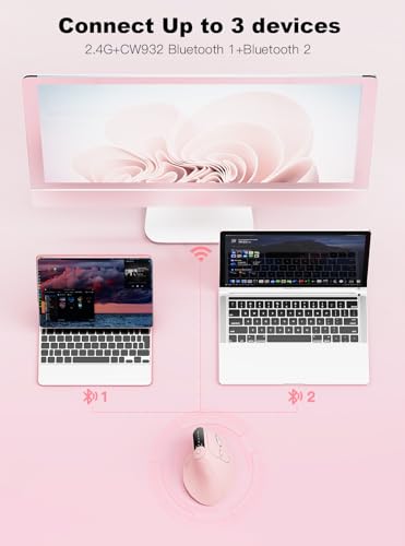 Image of Ergonomic Vertical Mouse, Wireless Optical Bluetooth Mouse - Dual Mode Connectivity BT5.0+BT5.0+2.4GHz Up to 3 Devices, Adjustable DPI & 8 Function Buttons for PC, Laptop, MacBook, Rechargeable