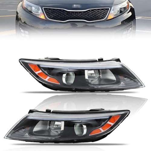 OLDANI Halogen Headlights Assembly for 2014 2015 Ki-a Optima Driver & Passenger side Halogen Headlamp with Bulbs Clear Lens Black Housing Amber Reflector 1 Pair
