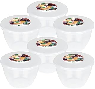 Just Pudding Basins 1 Pint 570ml Medium Basin and Lid Clear Food Safe Plastic Bowls and Lids 6 Pack