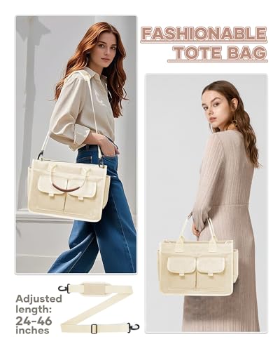 Image of coowoz Canvas Tote Bag for Women Work Tote Bags with Zipper Nurse Crossbody Bags Handbags Shoulder College Teacher Laptop Bag