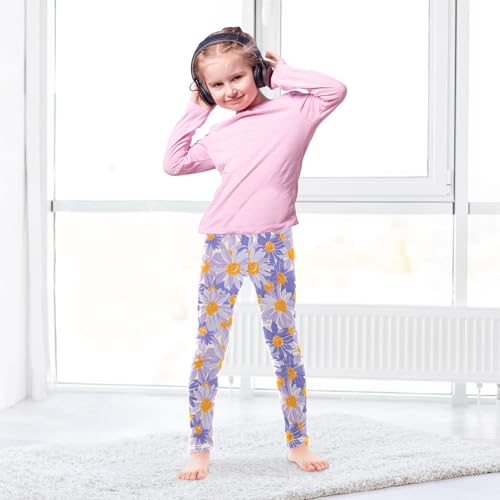 Purple Flower Painting Girls Leggings Athletic Pants Tights Stretch Bottom4