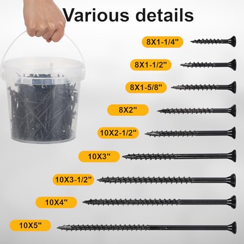 Image of Wood Screws #8 x 1-1 /2'', T25 Star Torx Drive Flat Head Deck Screws, Black, 165Pcs (1lb)