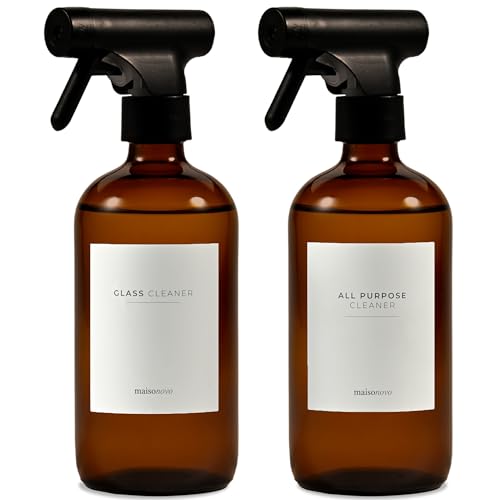 MaisoNovo Glass Spray Bottle - 16.9 fl oz Amber x 2 with 16 Labels
