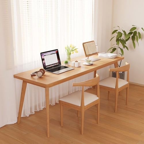 Escritorio extralargo con estantería: mesa de estudio de trabajo para oficina en el hogar de madera maciza, estación de trabajo para computadora de escritura para 2 personas con estante de almacenam