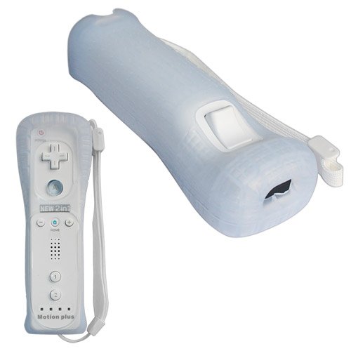 Skque Motion Plus Remote Controller with Silicone Skin Case Cover for Nintendo Wii, White
