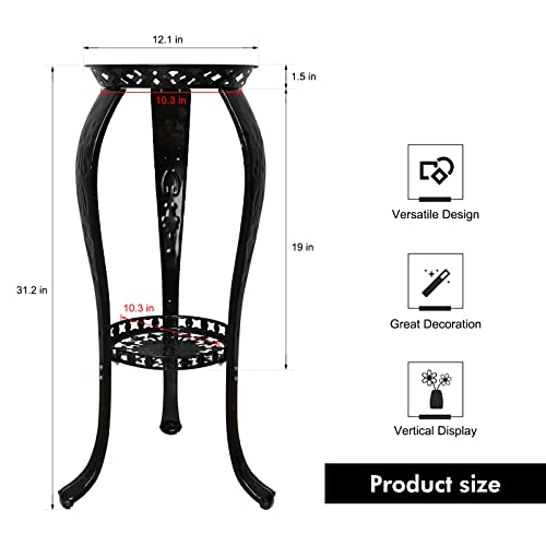 2Packs Metal Plant Stand Rustproof Decorative Flower Pot Rack, Indoor Tall Plant Shelf Outdoor 2 Tier Iron Flower Stand Art Flower Pot Holder Garden Patio, Lawn (Black) #TOP1