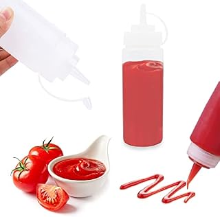 BIAO TX Squeeze Sauce Bottles, 360ml/12OZ Plastic Condiments Bottles with Cap Salad Dressing Squeezy Bottles for Sauce Mustard Olive-Oil BBQ