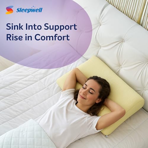 Image of Sleepwell Restora Pro Latex Ortho Natural Latex Pillow | Yellow | Hypoallergenic & Breathable | Cervical Pillow for Neck & Head | Ergonomic Contour Design | 24 x 16 Inches | Pack of 1