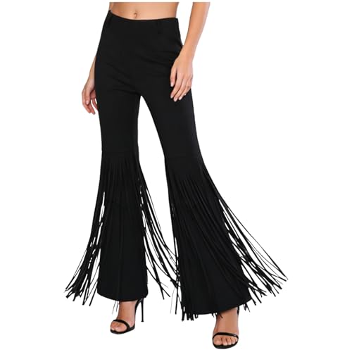 Pantalon en faux suède Jhaoyu à franges latérales et coupe évasée rétro